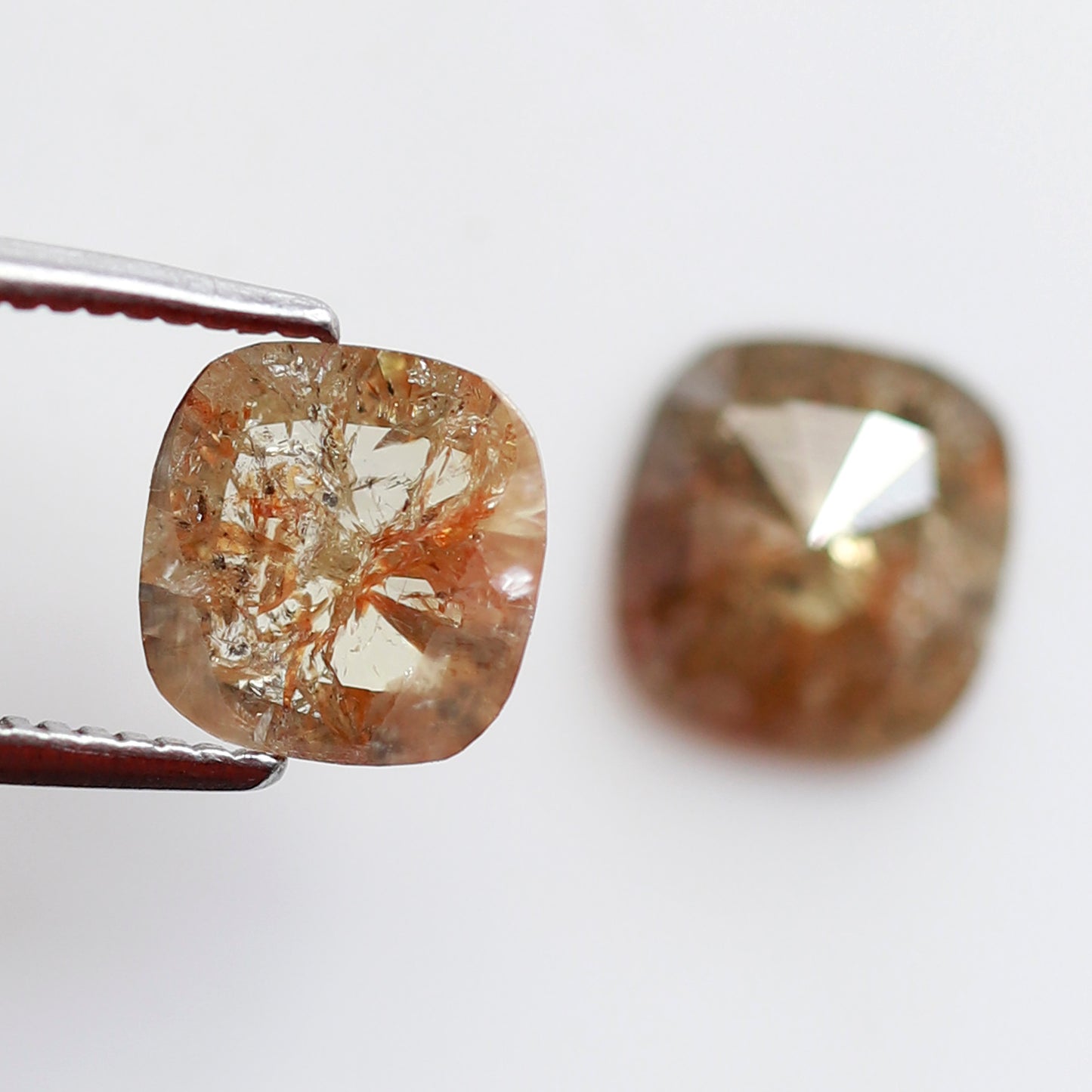 2.05 CT Cushion cut Rustic Diamond Pair, 6.70 x 6.50 mm Orangish Red Loose Earth Mined Diamonds For Making Stud Earrings and Jewelry