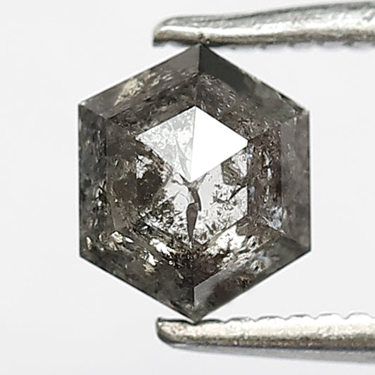 0.83 CT Natural Hexagon Earth Mined Loose Diamond, 6 x 5 MM Gray Black Salt and Pepper Diamond