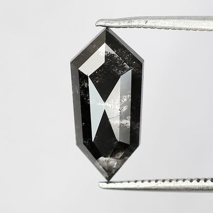 2.49 Ct elongated hexagon Shape Salt and Pepper Diamond 14 MM Loose Natural Grey Black Color Diamond for wedding ring gift