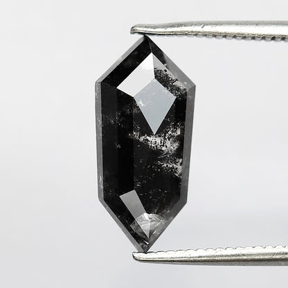 2.49 Ct elongated hexagon Shape Salt and Pepper Diamond 14 MM Loose Natural Grey Black Color Diamond for wedding ring gift