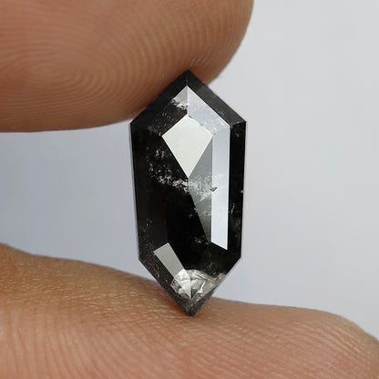 2.49 Ct elongated hexagon Shape Salt and Pepper Diamond 14 MM Loose Natural Grey Black Color Diamond for wedding ring gift
