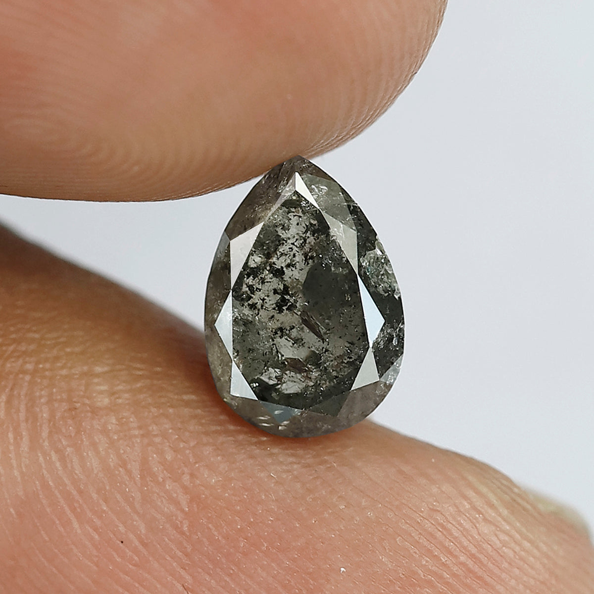 1.89 CT Pear Shape Salt and Pepper Diamond 9 MM Loose Natural Green Grey Black Color Diamond wedding ring