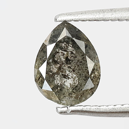 0.87 Ct Pear Shape Salt and Pepper Diamond 7 MM Loose Natural Grey Black Color Diamond wedding ring
