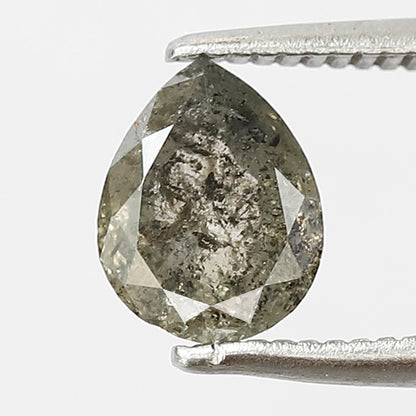 0.87 Ct Pear Shape Salt and Pepper Diamond 7 MM Loose Natural Grey Black Color Diamond wedding ring