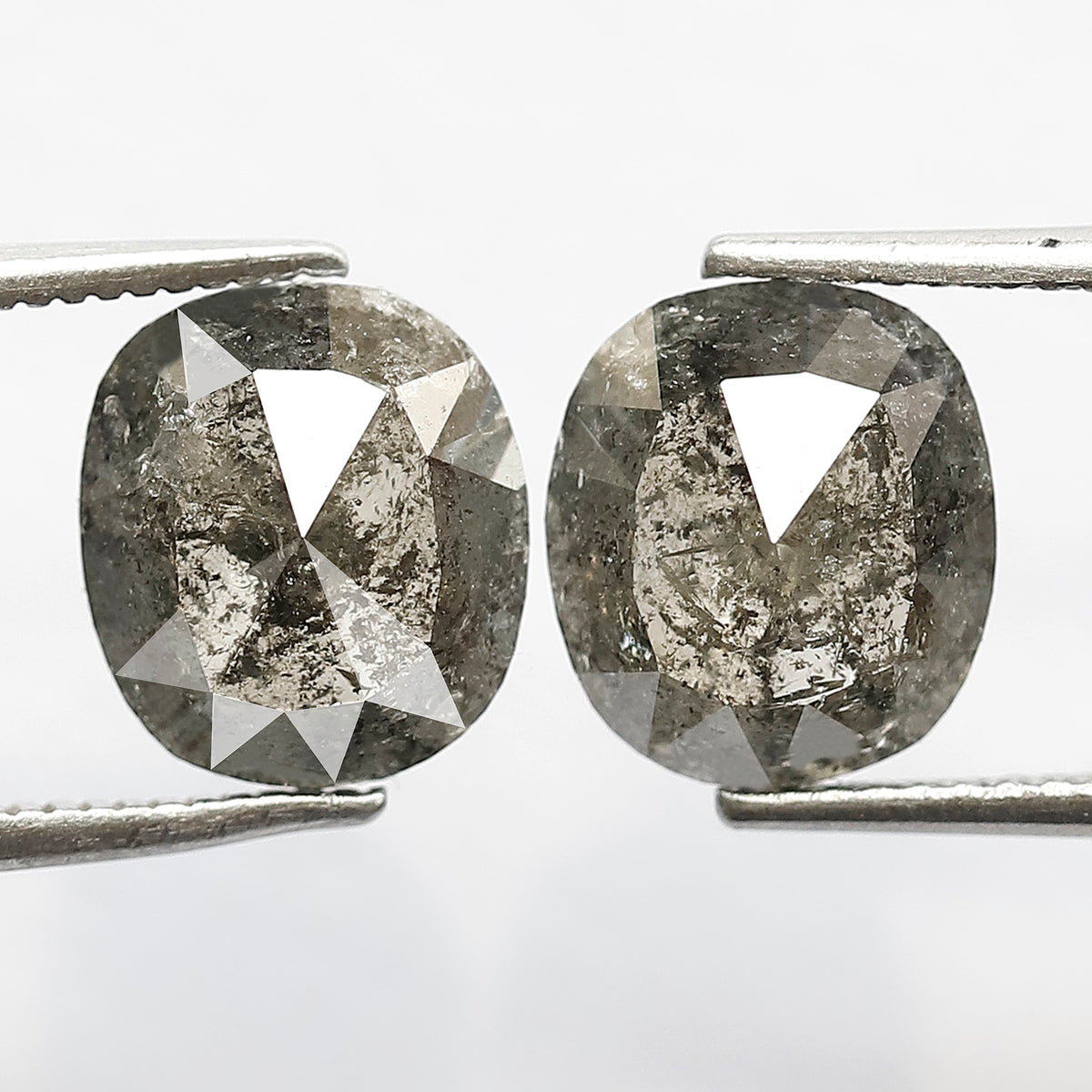 Oval Pair 4.27 Ct Natural Gray Black Salt & Pepper Diamonds | Earth Mined Loose Earrings Diamonds