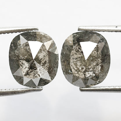 Oval Pair 4.27 Ct Natural Gray Black Salt & Pepper Diamonds | Earth Mined Loose Earrings Diamonds