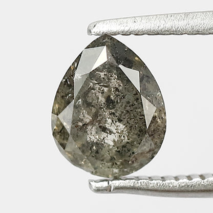 0.87 Ct Pear Shape Salt and Pepper Diamond 7 MM Loose Natural Grey Black Color Diamond wedding ring
