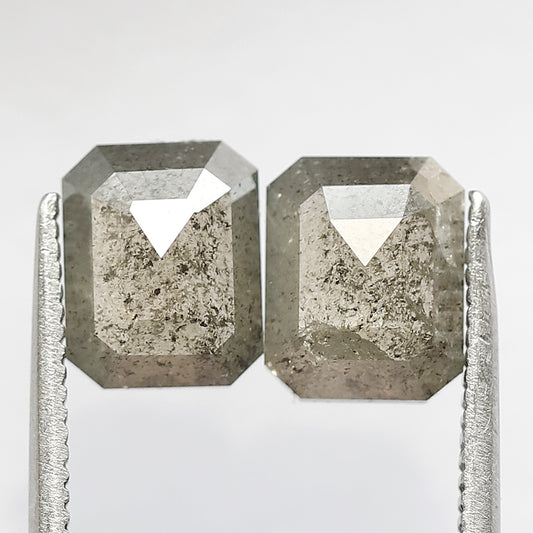 2.97 Ct Emerald Salt & Pepper Diamond Pair | Natural Gray Black Earth Mined Loose Diamonds for Stud Earrings