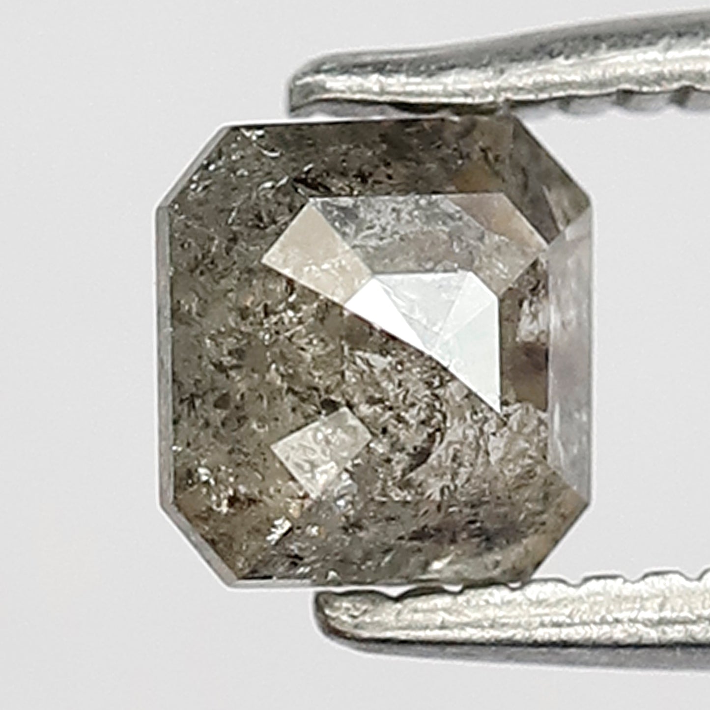 0.60 CT Asscher Shape Salt and Pepper Diamond 5 MM Loose Natural Grey Black Color Diamond Ring For Her