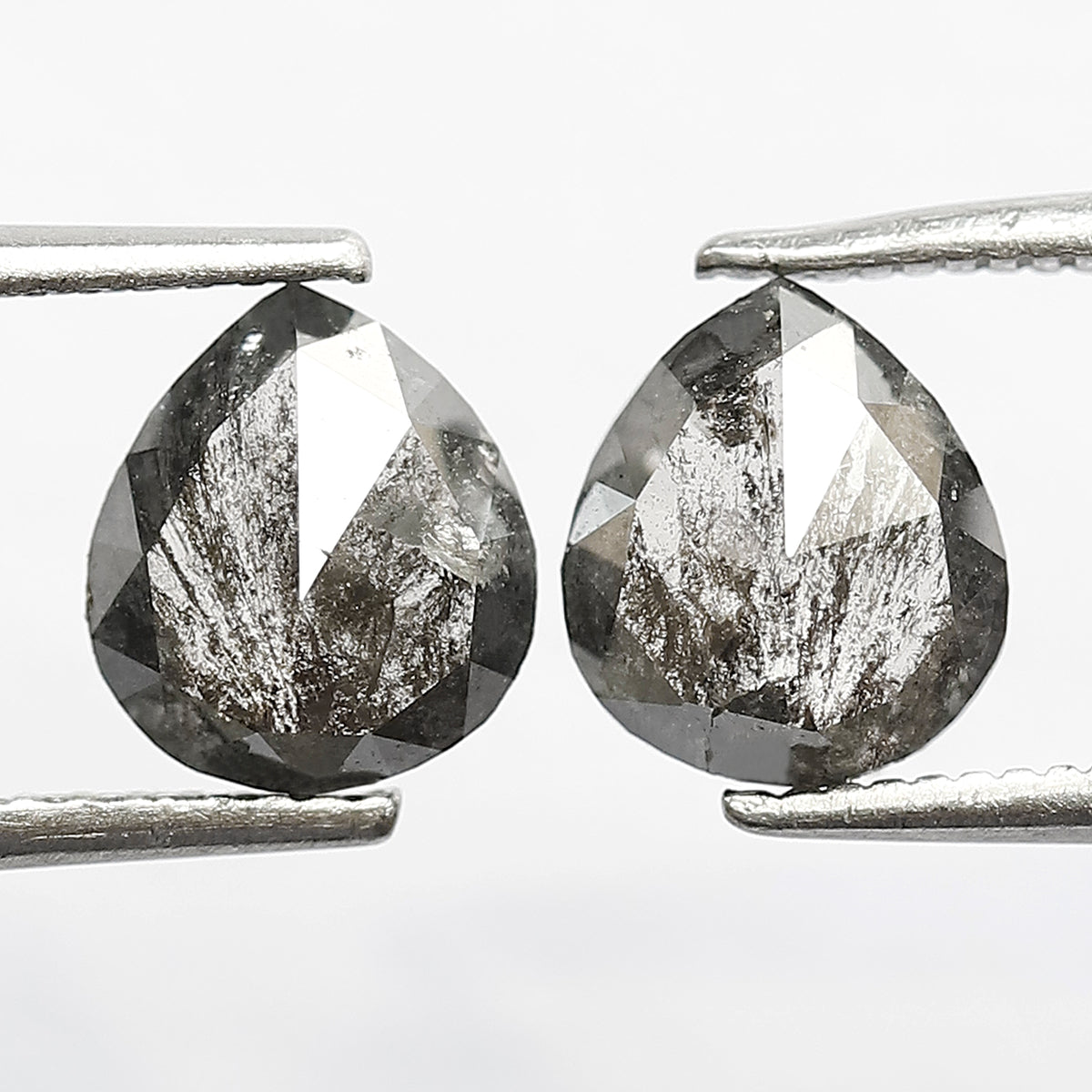 Pair of Pear Shape 1.65 Ct Salt and Pepper Diamonds, Natural 7.50 mm Loose Ethical Diamond