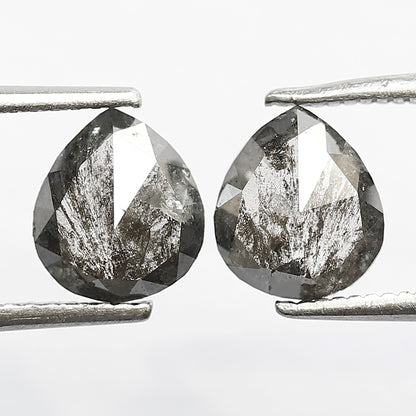 Pair of Pear Shape 1.65 Ct Salt and Pepper Diamonds, Natural 7.50 mm Loose Ethical Diamond