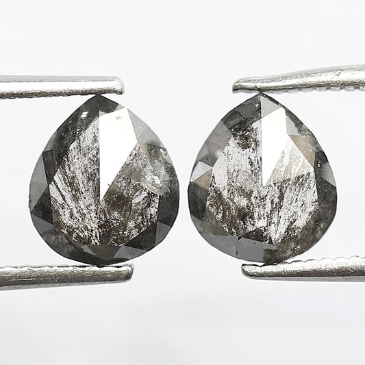 Pair of Pear Shape 1.65 Ct Salt and Pepper Diamonds, Natural 7.50 mm Loose Ethical Diamond