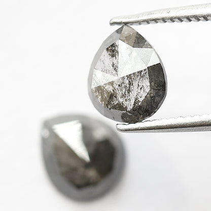 Pair of Pear Shape 1.65 Ct Salt and Pepper Diamonds, Natural 7.50 mm Loose Ethical Diamond