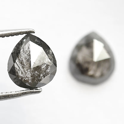Pair of Pear Shape 1.65 Ct Salt and Pepper Diamonds, Natural 7.50 mm Loose Ethical Diamond