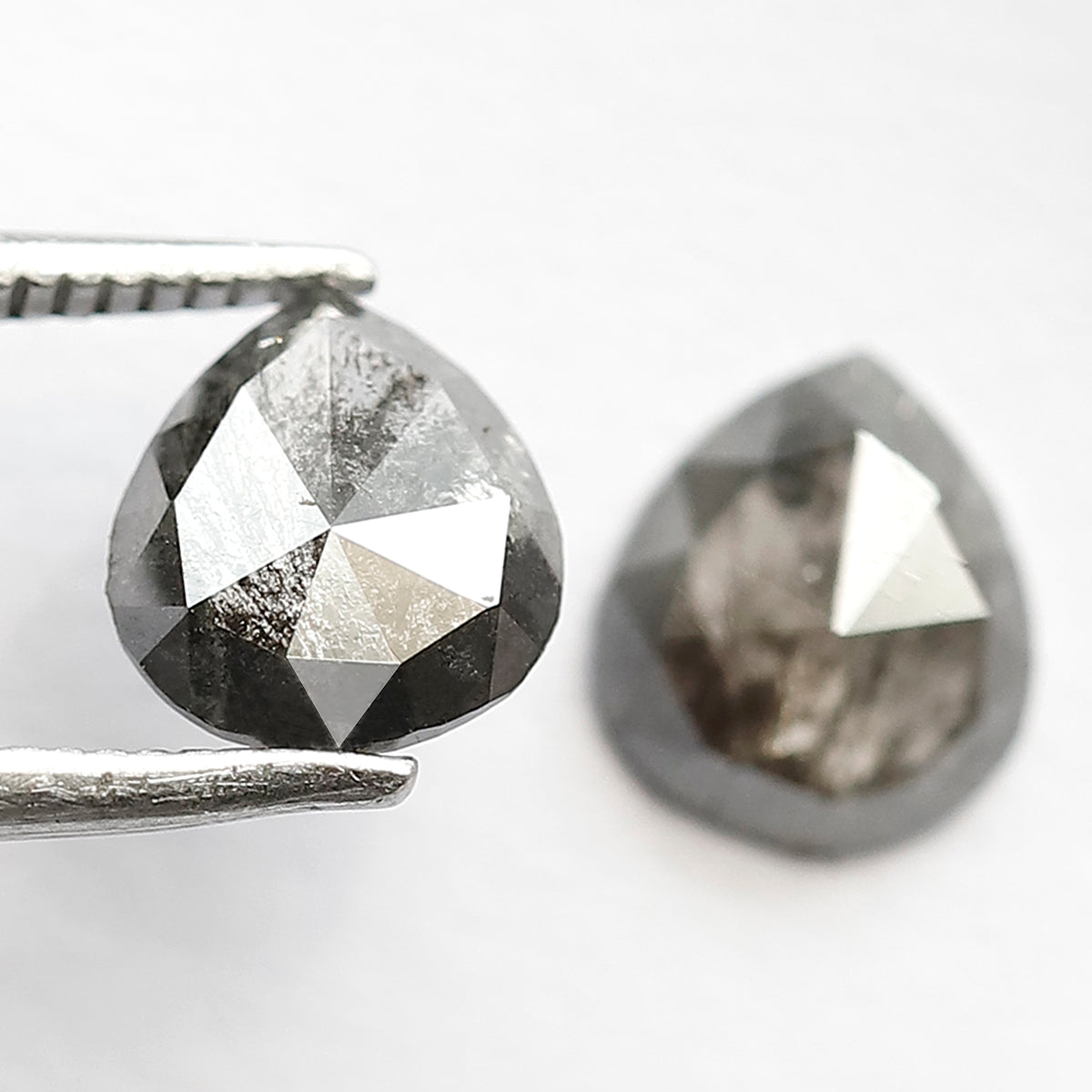 Pair of Pear Shape 1.65 Ct Salt and Pepper Diamonds, Natural 7.50 mm Loose Ethical Diamond