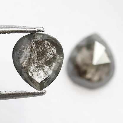 Pair of Pear Shape 1.65 Ct Salt and Pepper Diamonds, Natural 7.50 mm Loose Ethical Diamond