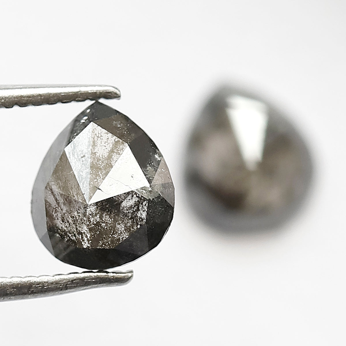 Pair of Pear Shape 1.65 Ct Salt and Pepper Diamonds, Natural 7.50 mm Loose Ethical Diamond