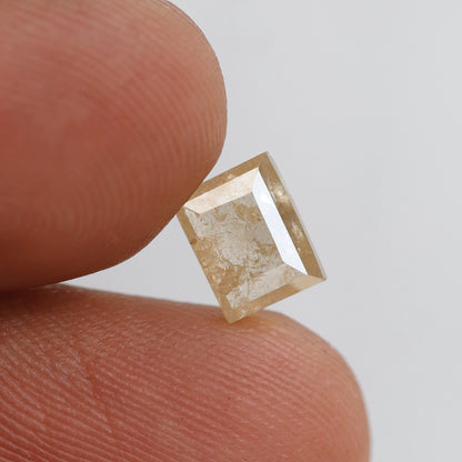 1.34 CT Rectangle cut Loose Rustic Diamond, 6.60 mm Natural Yellowish icy White Earth Mined Diamond