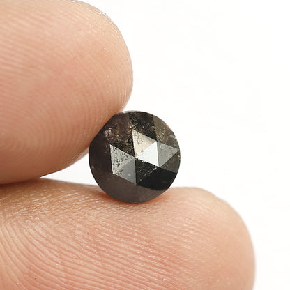 Round Rose Cut Salt and Pepper Diamond 1.68 Carats 7 mm Size