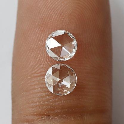 0.57 CT Round Rose Cut Diamond Pair, Natural FG VS Loose Diamonds 5.00 mm For Earrings