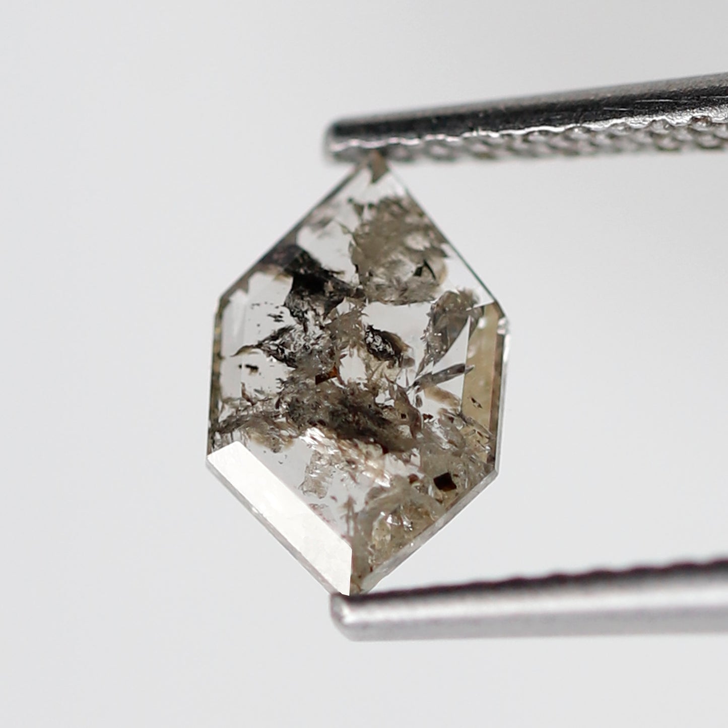0.70 CT Hexagon Shape Natural Diamond, 8.90 x 5.70 mm Brownish Black Salt and Pepper Earth Mined Diamond