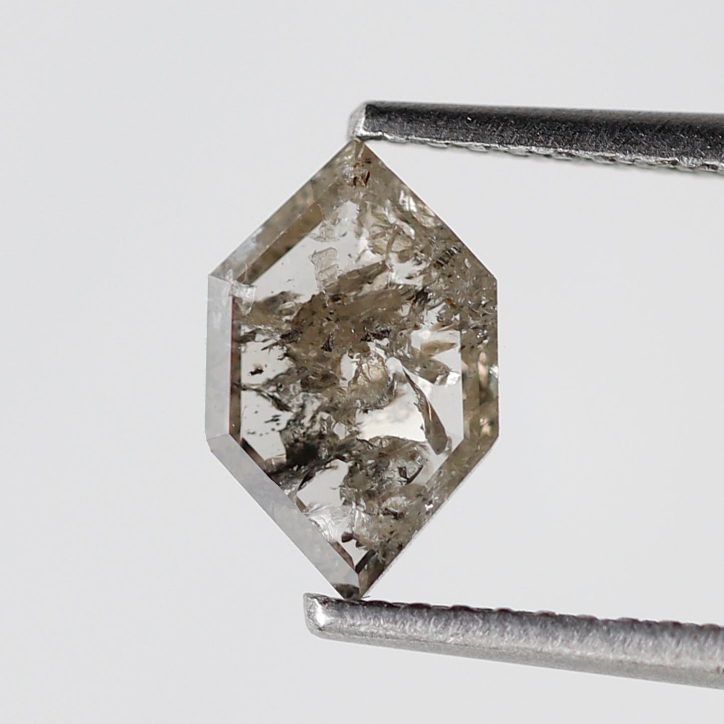 0.70 CT Hexagon Shape Natural Diamond, 8.90 x 5.70 mm Brownish Black Salt and Pepper Earth Mined Diamond