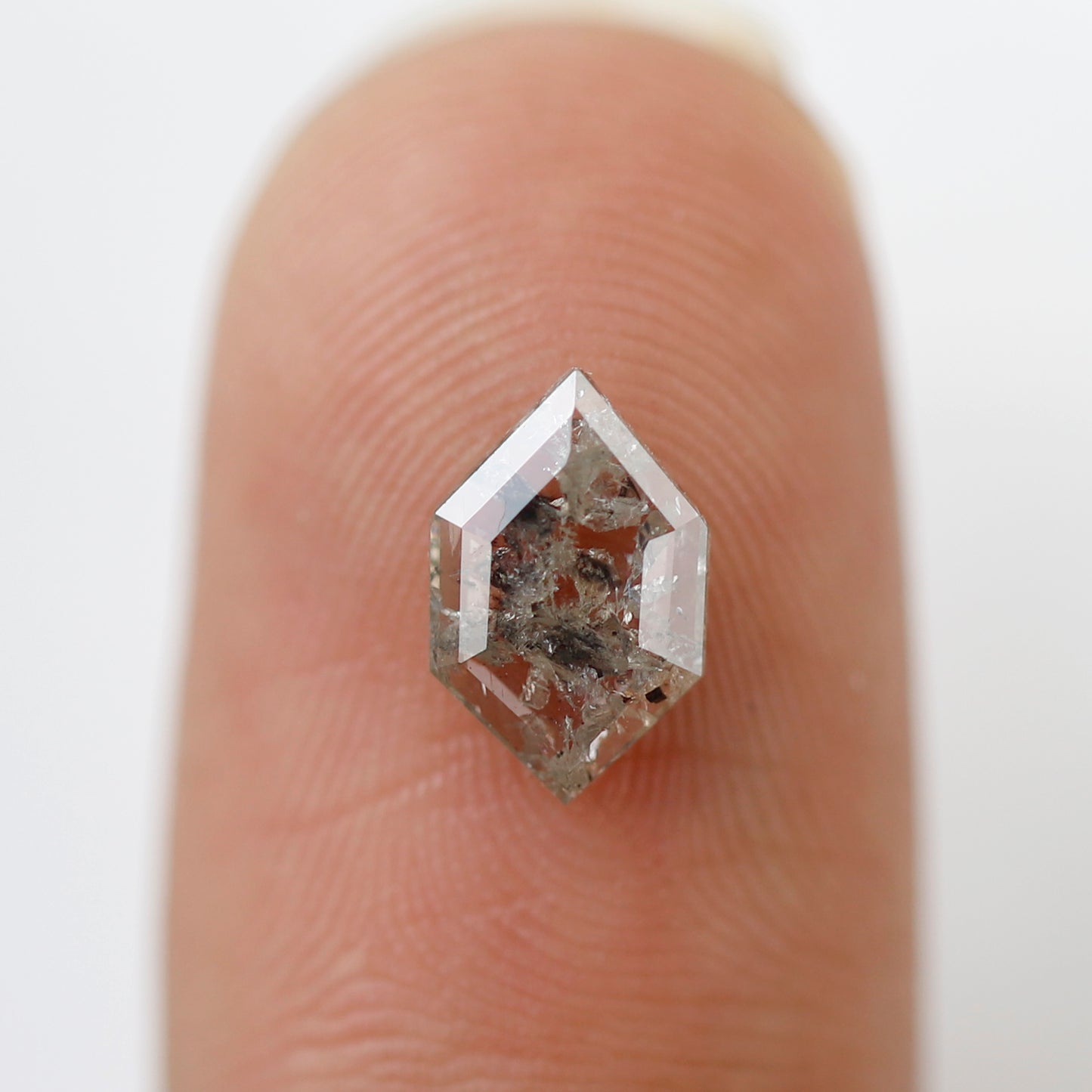 0.70 CT Hexagon Shape Natural Diamond, 8.90 x 5.70 mm Brownish Black Salt and Pepper Earth Mined Diamond