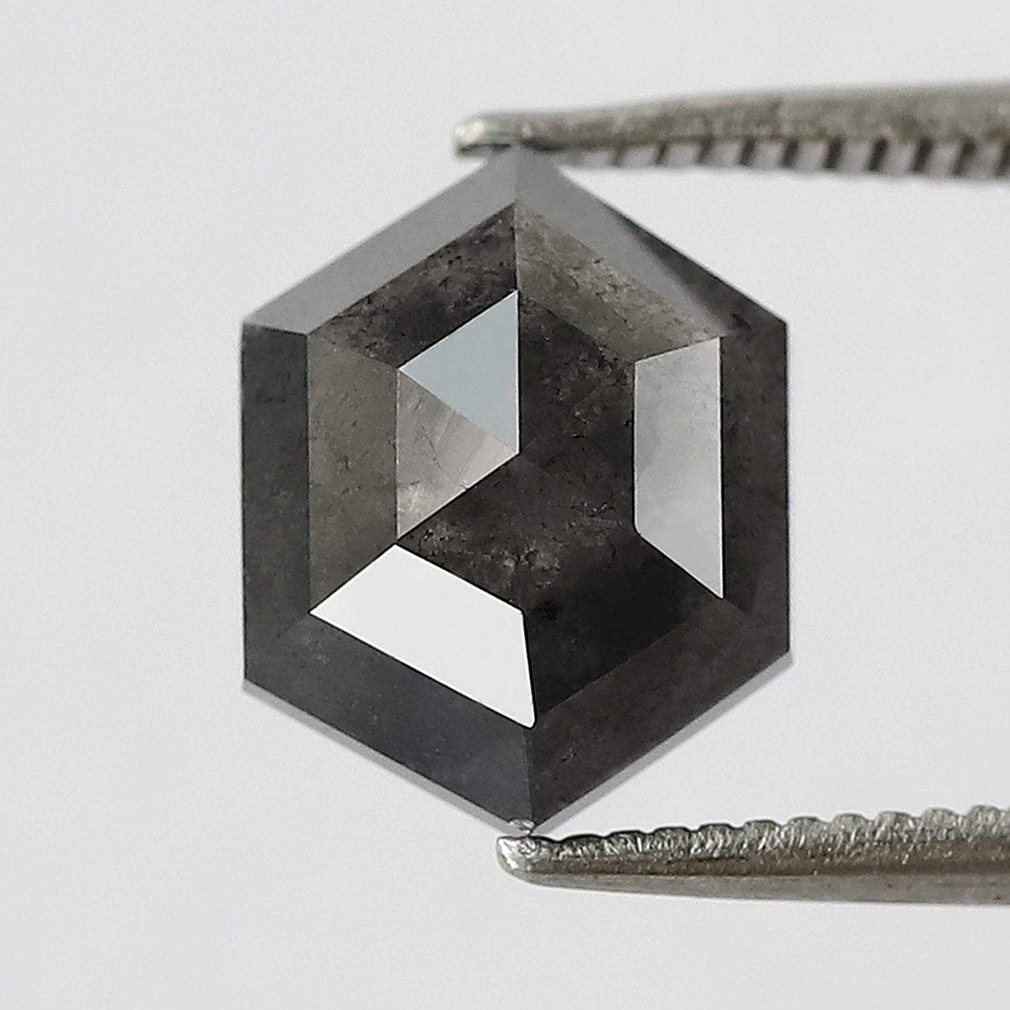 3.26 CT Hexagon Shape Salt and Pepper Diamond 10 MM Loose Natural Grey Black Color Diamond wedding ring