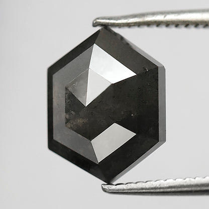 3.26 CT Hexagon Shape Salt and Pepper Diamond 10 MM Loose Natural Grey Black Color Diamond wedding ring