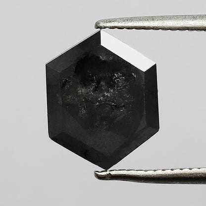 3.26 CT Hexagon Shape Salt and Pepper Diamond 10 MM Loose Natural Grey Black Color Diamond wedding ring