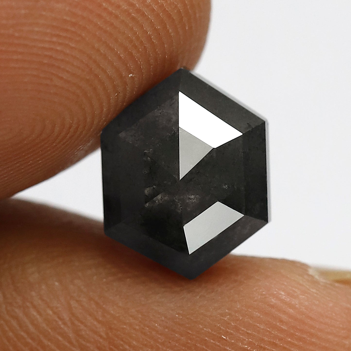 3.26 CT Hexagon Shape Salt and Pepper Diamond 10 MM Loose Natural Grey Black Color Diamond wedding ring