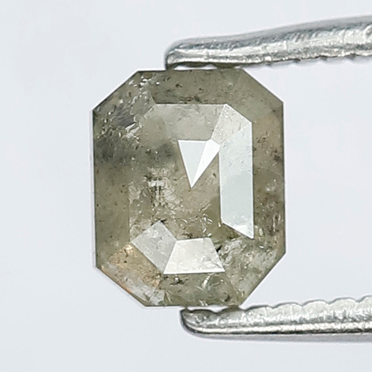 0.63 CT Emerald Shape Salt and Pepper Diamond in Natural Grayish Green Color