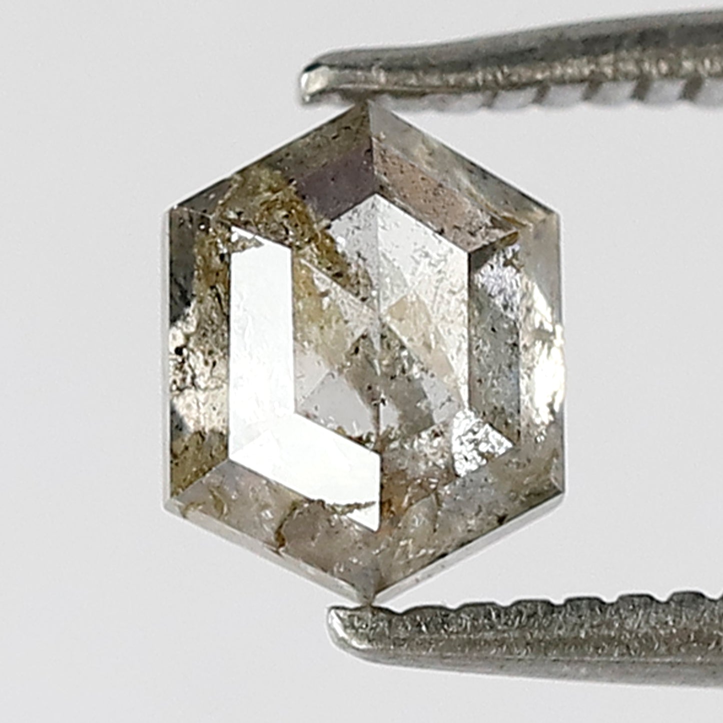 0.85 CT hexagon shape natural loose diamond 6 mm grey-black color salt and pepper diamond proposal ring