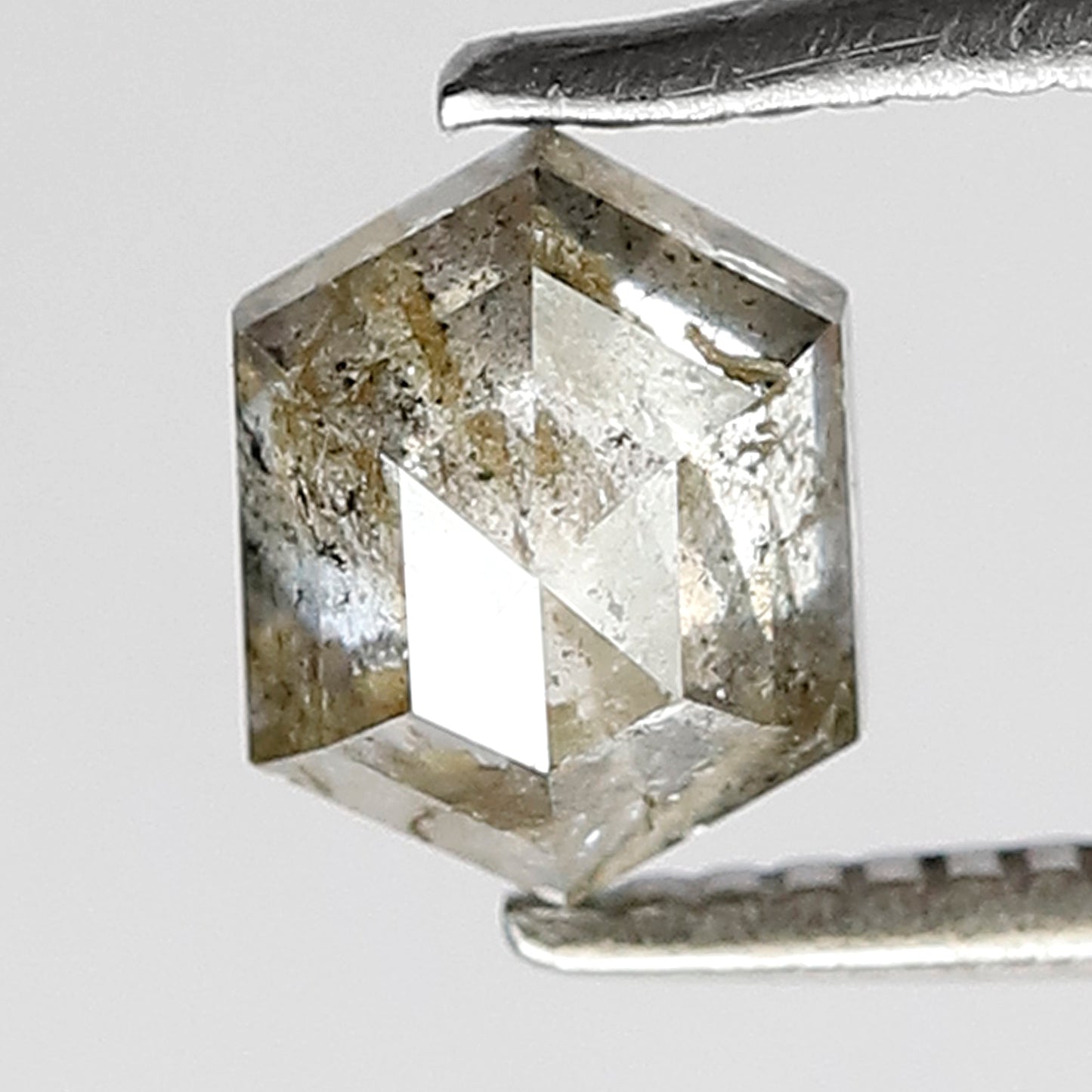 0.85 CT hexagon shape natural loose diamond 6 mm grey-black color salt and pepper diamond proposal ring