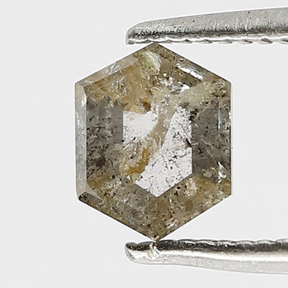 0.85 CT hexagon shape natural loose diamond 6 mm grey-black color salt and pepper diamond proposal ring
