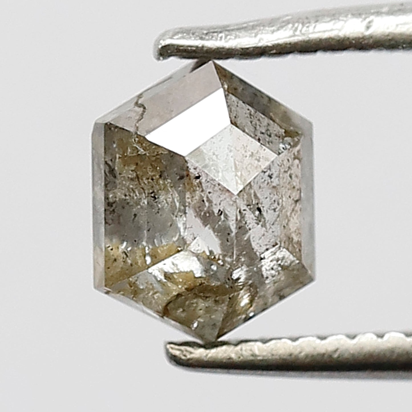 0.85 CT hexagon shape natural loose diamond 6 mm grey-black color salt and pepper diamond proposal ring