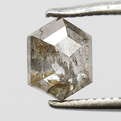0.85 CT hexagon shape natural loose diamond 6 mm grey-black color salt and pepper diamond proposal ring
