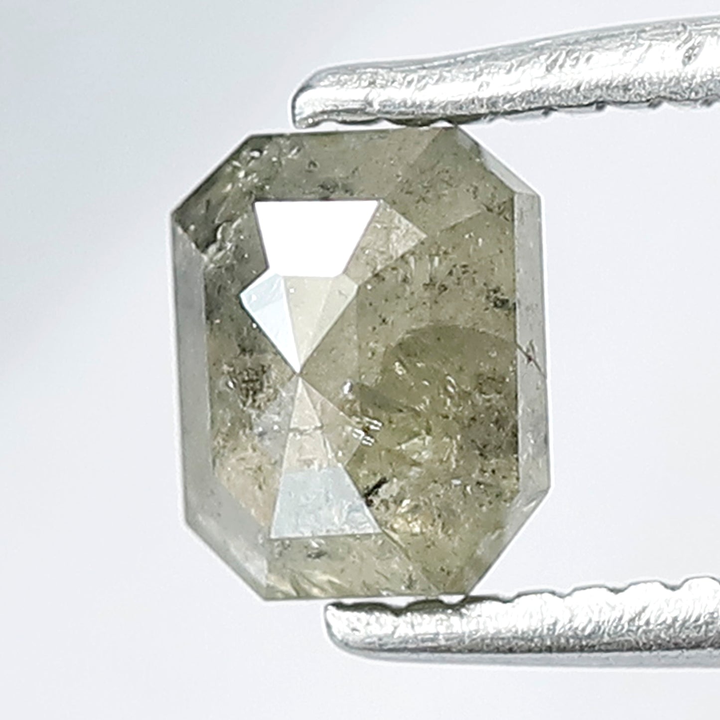 0.63 CT Emerald Shape Salt and Pepper Diamond in Natural Grayish Green Color