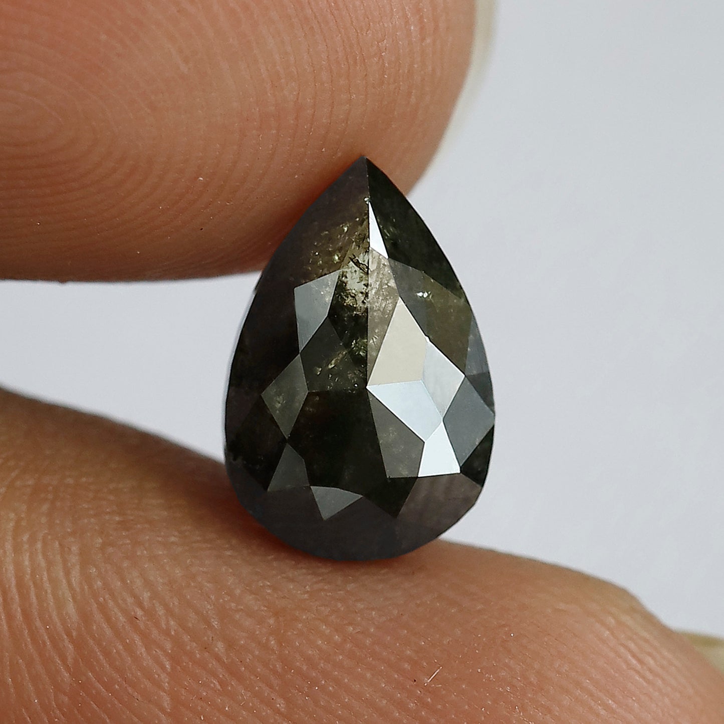 2.46 CT pear shape salt and pepper natural loose diamond 10.90 mm deep greenish gray Color black diamond for gift