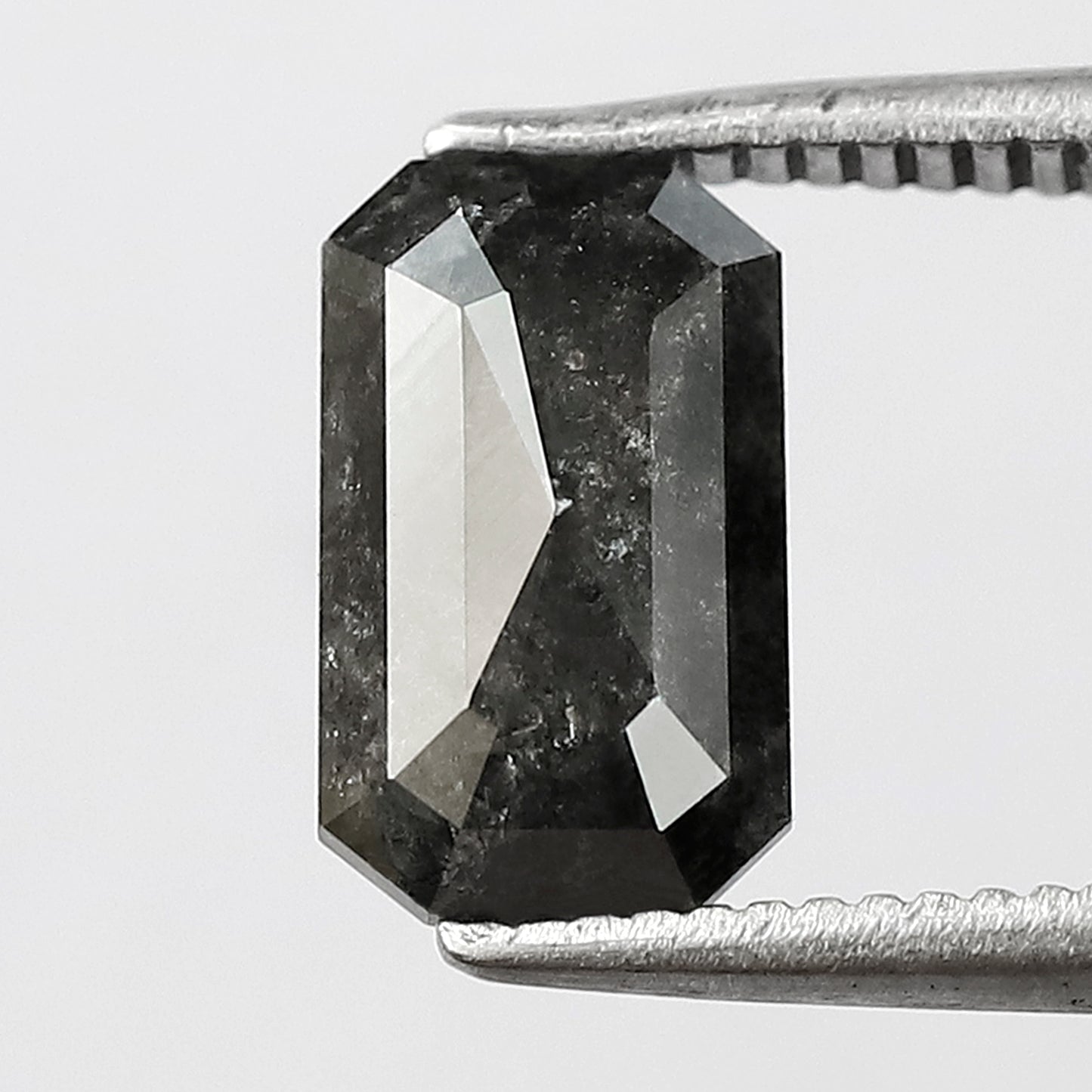 1.19 CT elongated Emerald salt and pepper diamond 8.80 mm gray-black color loose natural diamond for a wedding ring