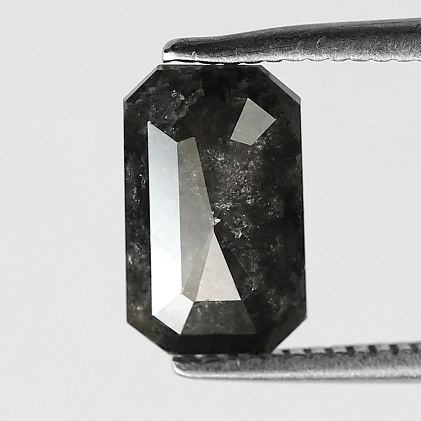 1.19 CT elongated Emerald salt and pepper diamond 8.80 mm gray-black color loose natural diamond for a wedding ring