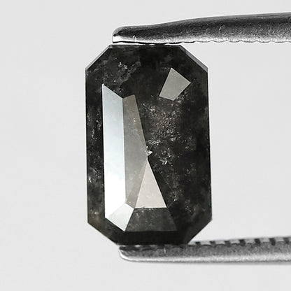 1.19 CT elongated Emerald salt and pepper diamond 8.80 mm gray-black color loose natural diamond for a wedding ring