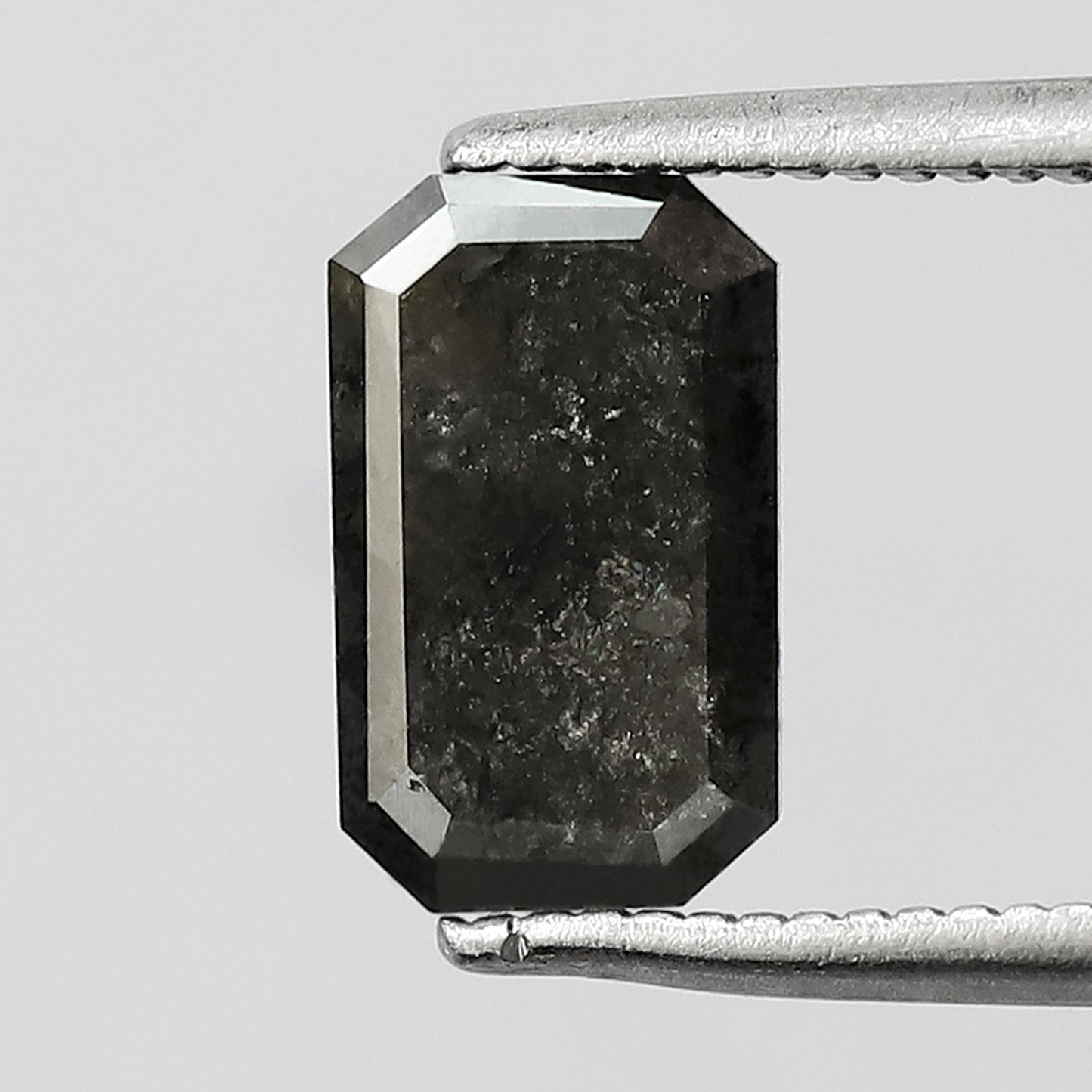 1.19 CT elongated Emerald salt and pepper diamond 8.80 mm gray-black color loose natural diamond for a wedding ring