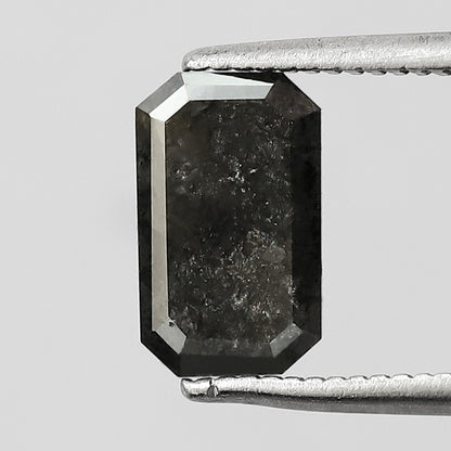 1.19 CT elongated Emerald salt and pepper diamond 8.80 mm gray-black color loose natural diamond for a wedding ring