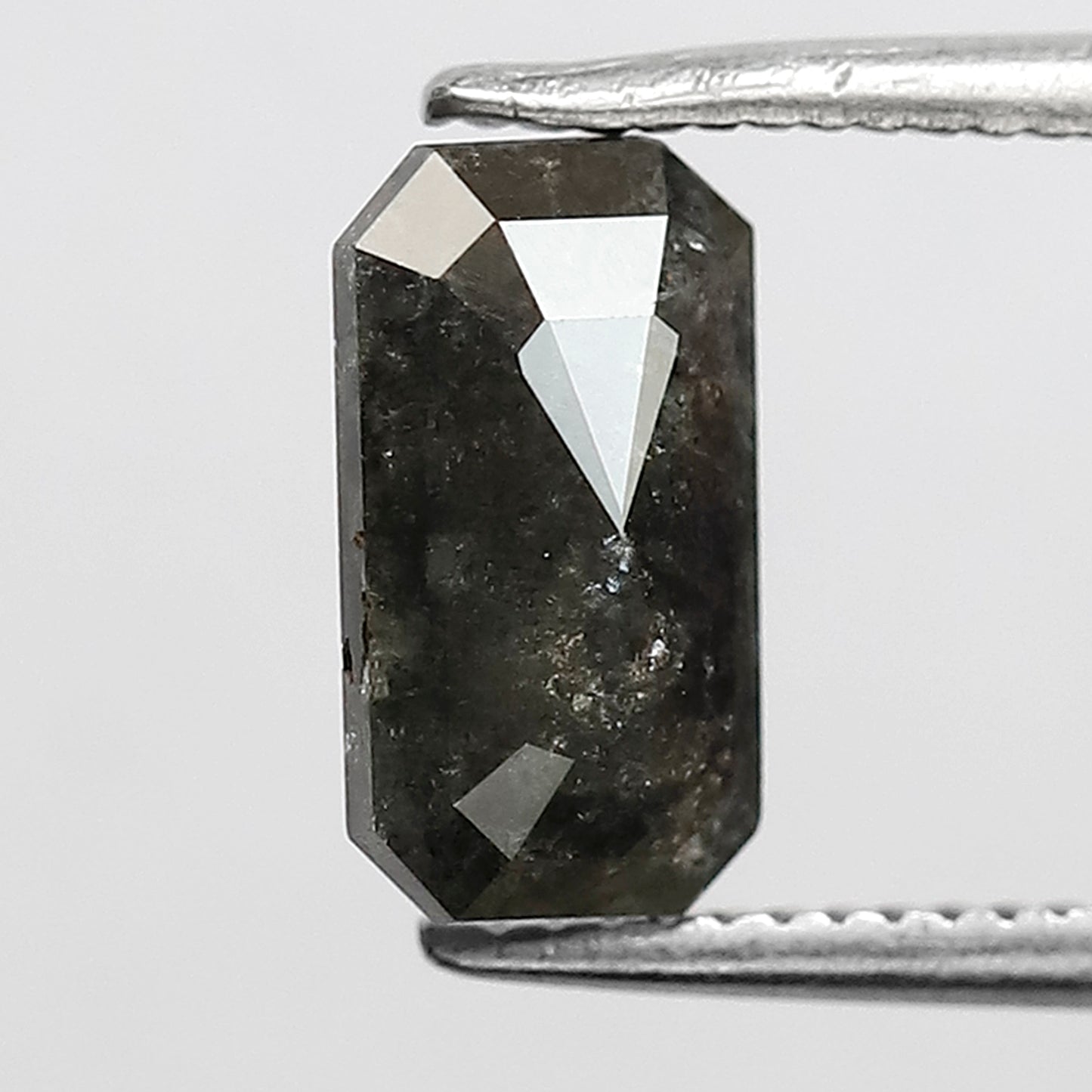 1.19 CT elongated Emerald salt and pepper diamond 8.80 mm gray-black color loose natural diamond for a wedding ring