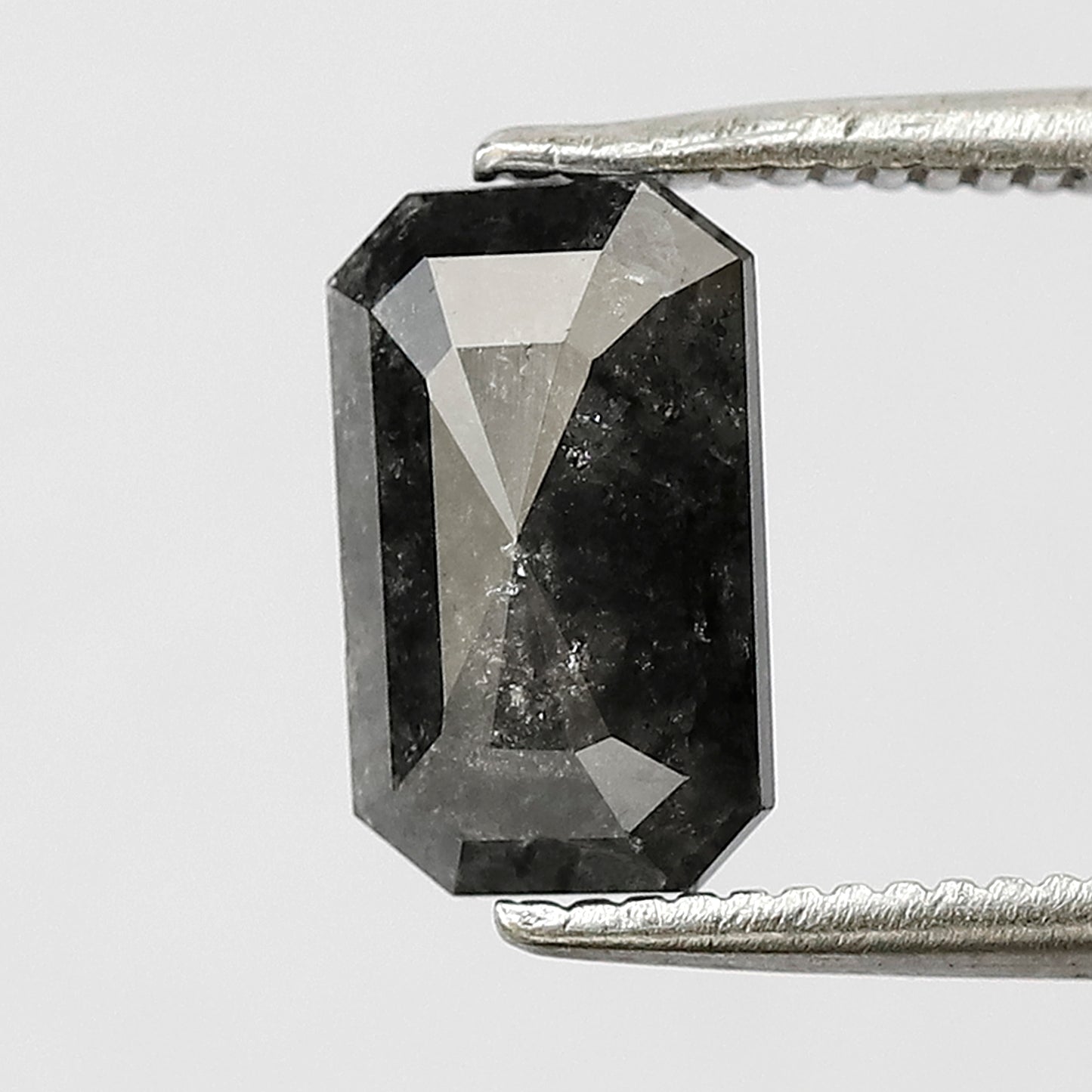 1.19 CT elongated Emerald salt and pepper diamond 8.80 mm gray-black color loose natural diamond for a wedding ring