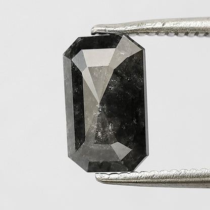 1.19 CT elongated Emerald salt and pepper diamond 8.80 mm gray-black color loose natural diamond for a wedding ring