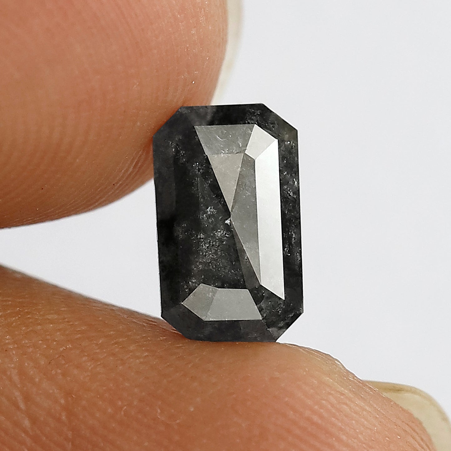 1.19 CT elongated Emerald salt and pepper diamond 8.80 mm gray-black color loose natural diamond for a wedding ring