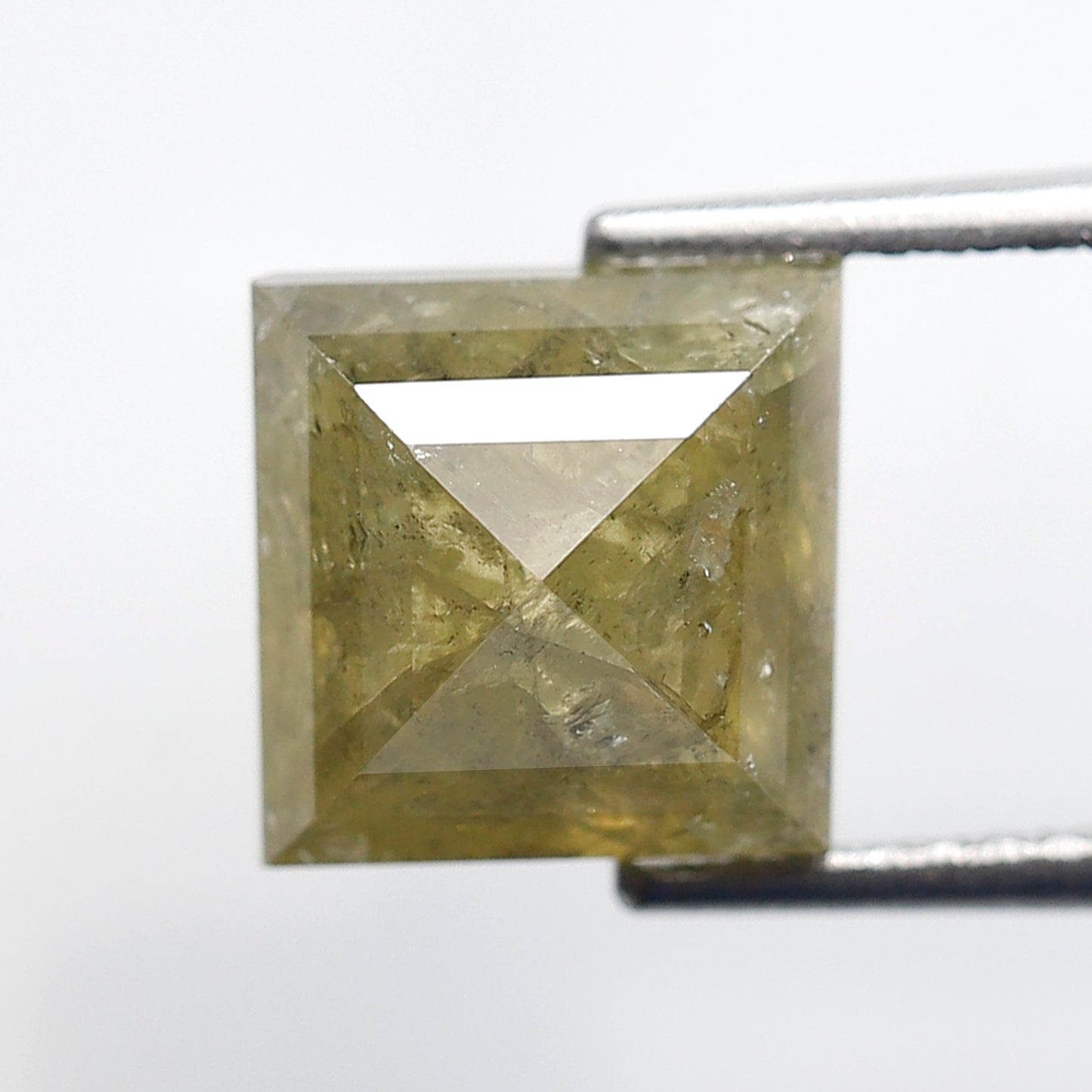 4.04 Ct Square Cut Rustic Diamond, 11.10x11.50 mm Natural Dark Green Loose Diamond