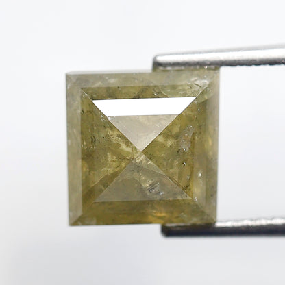 4.04 Ct Square Cut Rustic Diamond, 11.10x11.50 mm Natural Dark Green Loose Diamond